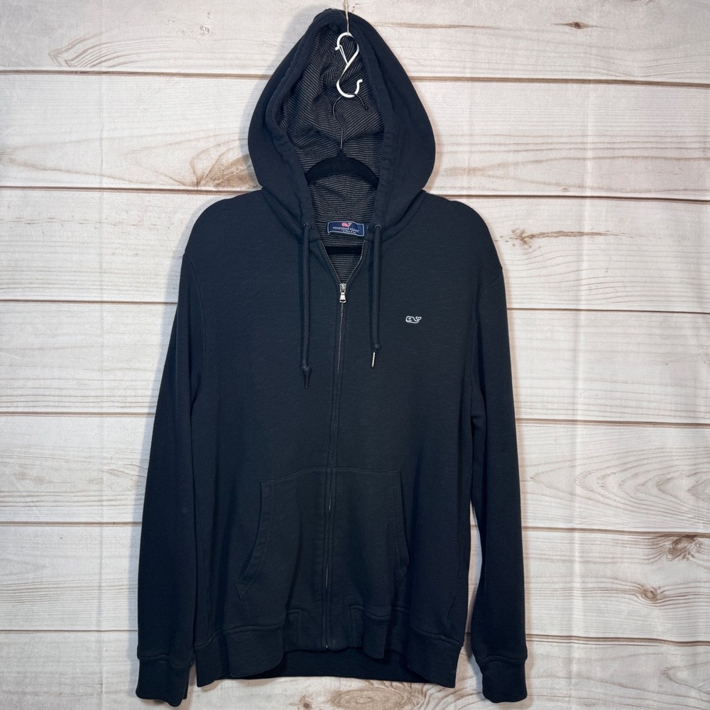 Vineyard Vines Full Zip Hoodie Mens Large Navy Blue Striped Hood Lining